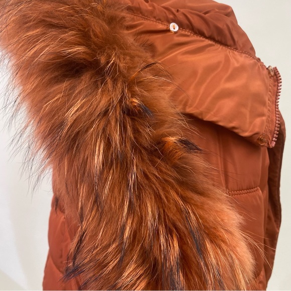 Olanmear Terracotta Color Puffer Jacket With Detachable Hood Fur Size 2XL - Picture 8 of 14